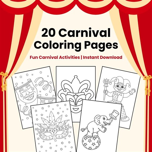 Carnival Coloring Pages for Kids | 20 Printable Mardi Gras Coloring Sheets | Fun Carnival Activities | Instant Download - Etsy