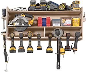 Tool Organizer - Cordless Tool Storage Made with Wood – Perfect Wall Mounted Power Tool Organizer - Great for Garages, Sheds, & Workshops - Fully Assembled (10" D x 40" W x 20" H)