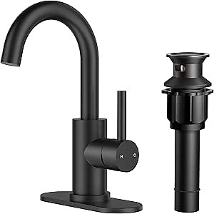 FORIOUS Black Bathroom Faucet 1 or 3 Hole Sink Single Handle, 360° Swivel Gooseneck Spout, Matte Finsh, Leak-Free, with cUPC Supply Line and Metal Pop Up Drain, Suitable for Bar Kitchen RV Vanity