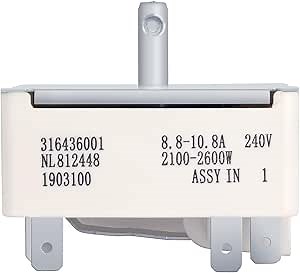 316436001 Range Burner Infinite Control Surface Element Unit Switch Replacement for Frigidaire Tappan Kenmore Series 790 Stove Parts 316021501, 1155395，FFEF3015PBB，EA1145040, AH1145040-8 Inch