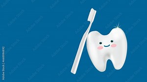 Animation, realistic tooth and toothbrush close-up. Banner, dentistry, healthcare. A place to copy.