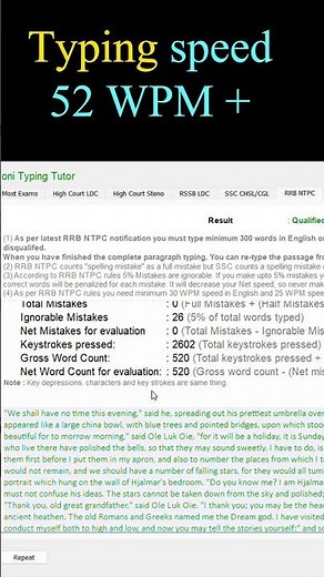 10 min Typing Speed 52 Wpm with 100% Accuracy
