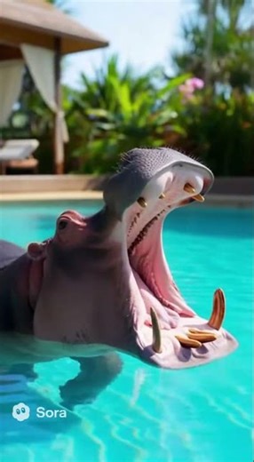A hippo is enjoying the Sunbath in a lavish pool.