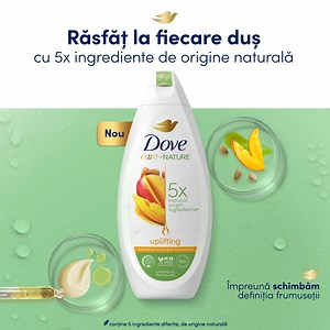 19K views · 70 reactions | Cu noul gel de duș Dove Care by Nature Uplifting cu 5 ingrediente de origine naturală, fiecare duș devine un ritual de îngrijire delicată a pielii.  Untul de mango și extractul de migdale ajută la hrănirea pielii, oferindu-ți răsfățul de care ai nevoie. ✨ ➡️ https://bit.ly/Dove-CareByNature-P4 | Dove | Facebook