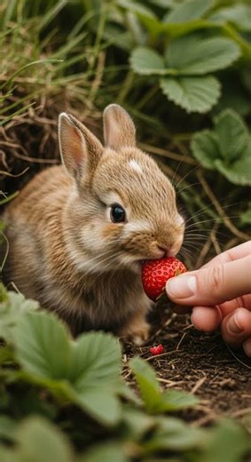 Rabbit eats strawberries with small mouths. Watch the cutest snack time #rabbits #strawberries #cute