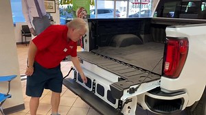 Our sales manager rob Hooser showing the all new Multi pro tailgate on the 2020 GMC Sierra 1500. ￼￼ | Quality Buick-GMC By DiLorenzo