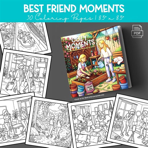 Best Friend Cozy Moments: Printable Coloring Book, 30 Pages Bold and Simple, Procreate PNG, Digital Download, Professional Cover - Etsy