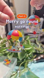 Finished redesign of my merry-go-round earrings 🎠✨ I fixed the top size and horse angle, and the new version finally hangs the right way. The template is already on my Patreon, and the finished earrings will be in my store soon! #shrinkplastic #merrygoround #holidaygift #earringsaddict #artprocess #creativelife | Chunmadethem