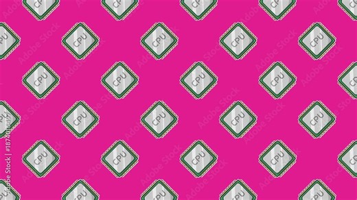 Technological background showing a continuous stream of CPU icons. The bright pink theme offers a unique, non-traditional take on computer science and electronics, ideal for tech vlogs, social media