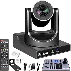 Prisual PTZ Camera System, 20X Optical Zoom, Advanced AI Auto Tracking, PoE HDMI SDI Bundle PTZ for Church Worship Conference,NDI PTZ Controller, (PTZ Bundle TEM-20S PRO+TEM-JOY1)