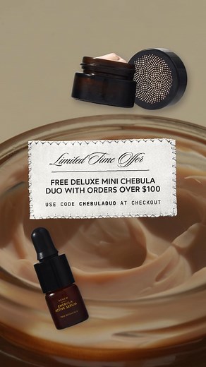 Treat yourself to award-winning skincare and get a FREE mini Chebula Active Serum Chebula Extreme Cream. Clinically proven to fight the 5 visible signs of aging while instantly replenishing your skin's moisture. Spend $100 today and get a FREE Mini Chebula Duo! Use code CHEBULADUO* *Only valid for a limited time. | True Botanicals