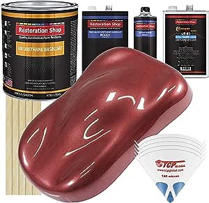 Restoration Shop - Candy Apple Red Metallic Urethane Basecoat with Clearcoat Auto Paint - Complete Slow Gallon Paint Kit - Professional High Gloss Automotive, Car, Truck Refinish Coating
