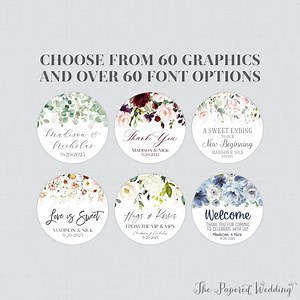 Printable OR Printed Flower Stickers - Choose Your Floral Graphic, Fonts, Font Color - Personalized Circle Wedding Label Favor Stickers 0072 - Etsy