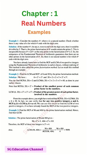 SG Education Channel on Instagram: "Class 10th Maths Chapter 1 Real Numbers Examples | New NCERT | CBSE Board |.SG Education Channel @sg_education_channel5 #sgeducationalchannel #class10thmaths #chapter1 #realnumbers #mathsssolutions #newncert #educationpoint #cbseboard #followformorevideos @sg_education_channel5"