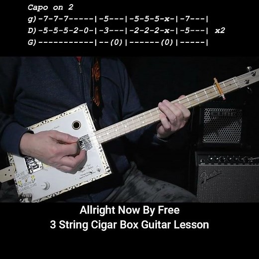All Right Now By Free - Easy (No Chat) Lesson - 3 string Cigar Box Guitar with tab #shorts