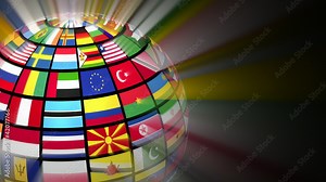 Rotating globe with world flags Stock Video