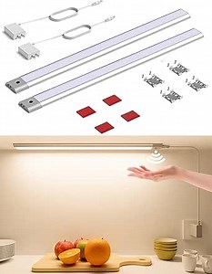 Joyzy 2 Pack Hand Wave Under Cabinet Lighting Plug in, 17'' Dimmable Under Counter Lights for Kitchen, Sink LED Light Indoor with 5 Color Temps, IR Sensor and Memory Function for Stove, Desk, Cabinets
