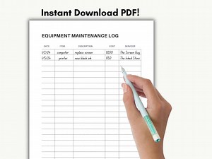 Equipment Maintenance Log, Printable Repair Log, Equipment Expense Tracker, A5 Planner Inserts - Etsy