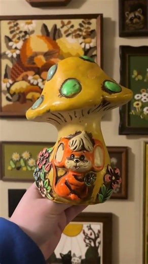 a vintage mushroom chalkware coinbank with the cutest mouse and groovy flowers?!? Add in a little