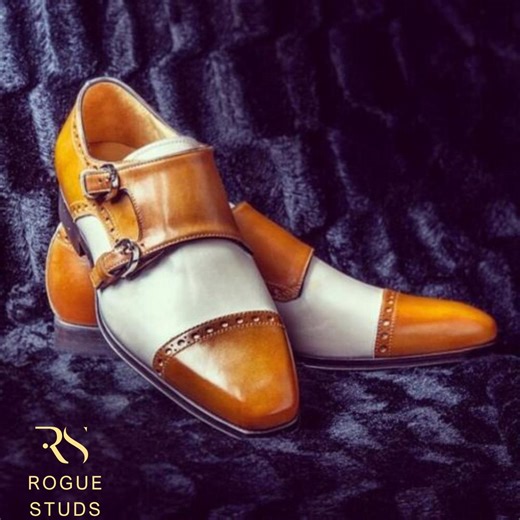 Chaussures bicolores faites main à brides Rogue Studs pour homme • Chaussures habillées en cuir marron clair et blanc - Etsy France