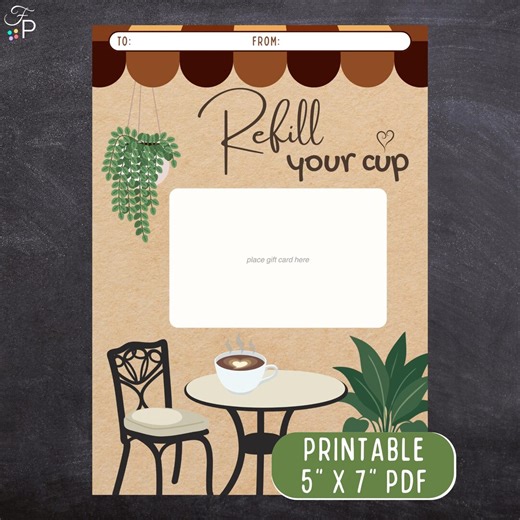 Coffee Gift Card Holder Printable | Refill Your Cup Card | Minimal Coffee Gift | Teacher Gift | Friend Gift Idea - Etsy