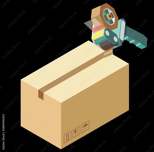 Cardboard delivery boxes and tools for packaging isometric icons on transparent background