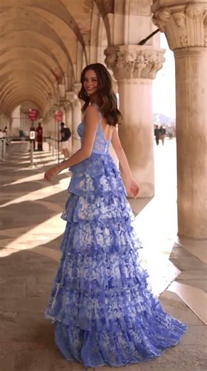 Sherri Hill 57525 - Tiered Lace A-Line Gown with Bow Belt