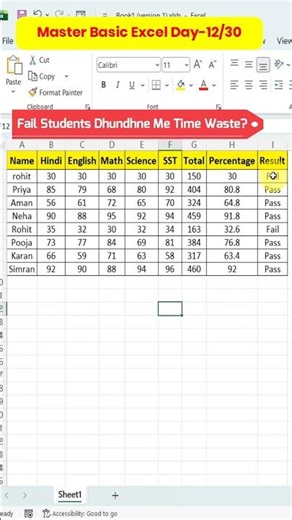 1 Click Me Fail Students Highlight 😱 Excel Trick