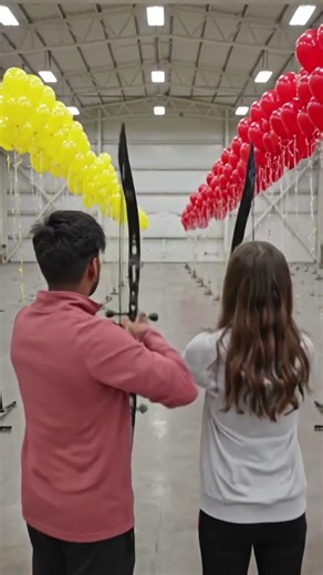 Bow Arrow Balloon Target Challenge Me vs Girl Balloon Pop Race #shorts