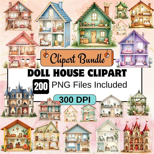 200 Doll House Clipart,cute Dollhouse PNG Bundle,furniture, Rooms Dolls Illustrations,cute Room Decor,doll House Png,watercolor Doll House - Etsy