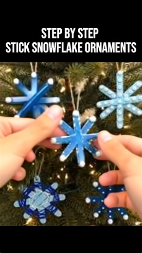 Popsicle Stick Snowflake Ornaments Materials Popsicle sticks (plain or colored) White glue or hot glue (for quicker hold) Blue and white acrylic paint Paintbrushes Glitter or small craft beads (optional) Mini white pom-poms Twine or string for hanging Small foam dots, buttons, or sequins (optional for texture) Instructions 1. Paint the Popsicle Sticks Paint the sticks in different shades of blue—light blue, dark blue, turquoise, navy, or white. Let them dry completely before moving to the next s
