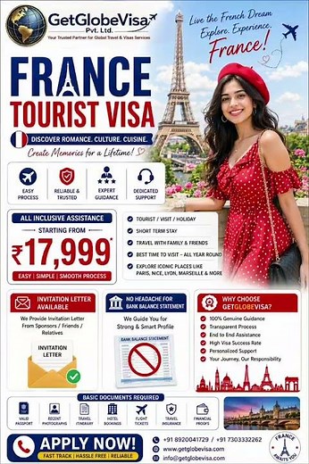 France Tourist Visa from India | Fast & Reliable Schengen Visa Assistance | GetGlobeVisa Pvt Ltd