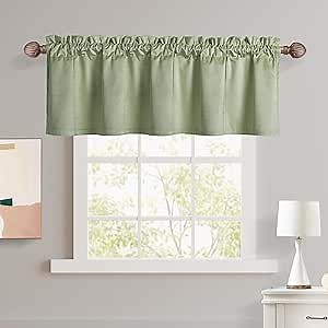 JIUZHEN Sage Green Valances for Windows, Kitchen Valance Curtains - Velvet Valance for Living Room, Rod Pocket Short Tiers, Window Treatments for Bedroom, 42" x 18", 1 Panel