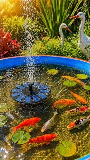 Powered by sun☀️Flowing with peace⛲️#solarfountain #gardenideas#viralshort #waterfall#homegardenidea