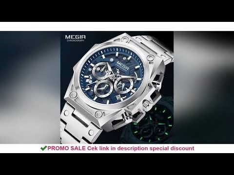 MEGIR Blue Watch Men Stainless Steel Dress Wrist Watch Man Waterproof Chronograph Quartz Watches Rel