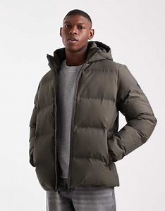 Threadbare puffer jacket with hood in khaki green | ASOS