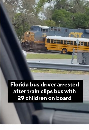 A school bus driver was arrested in central Florida after a school bus carrying 29 children was clipped by a passing train. Officials say the driver ignored a train warning signal, and Sumter County Superintendent Logan Brown said that a serious collision was a “matter of six inches.” According to the Sumter County Sheriff’s Office arrest report, the 67-year-old bus driver was arrested for “reckless driving, culpable negligence, and 29 counts of child neglect without great bodily harm.”