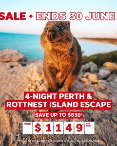 Discover Perth & Rottnest Island with this incredible offer & SAVE up to $630!* 😍 ✅ 4-night stay at Novotel Langley Perth ✅ Rottnest Island experience with bike hire ✅ BONUS room upgrade daily buffet breakfast ✅ Spot quokkas, swim secluded bays & explore on two wheels! ✈️ Holiday packages also available with flights! 👨‍✈️ Enquire with a travel expert today 📞 24/7 support - we're here for you! 📅 For travel from 01 May 25 - 28 Aug 25 Deal AU29405 | Flight Centre Australia