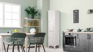 Teamson Home Glancy 15 in. W x 13 in. D x 63 in. H Freestanding Bathroom Storage Slim Linen Cabinet with 2-Shutter Doors in White HDT588