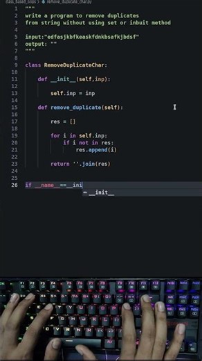 Remove Duplicate Char from String using Python No inbuilt lib #shortsfeed #shorts #viral #trending