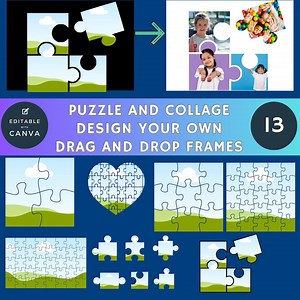 CANVA FRAMES - 13 PUZZLES, Puzzle Pieces and Multi-picture Collage Designs! Easy Drag drop Instant Download, Add Picture/texture/color. - Etsy