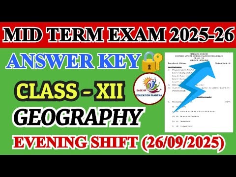 Class 12 Geography mid term answer key 2025-26 evening shift |mid term answer key class 12 geography