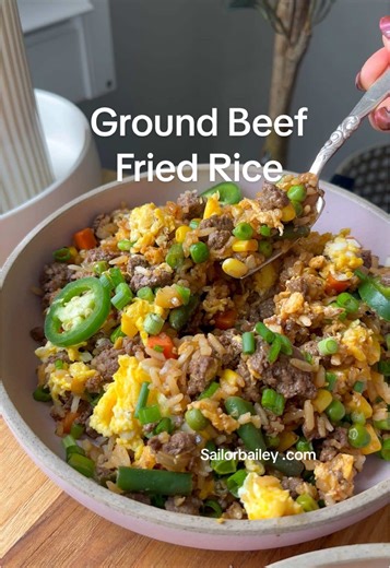 Beef Fried Rice Recipe with Ground Beef and Vegetables