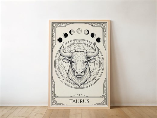 Taurus Zodiac Wall Art Printable, Taurus Astrology Poster, Moon Phase Decor, Vintage Zodiac Art, Digital Download - Etsy
