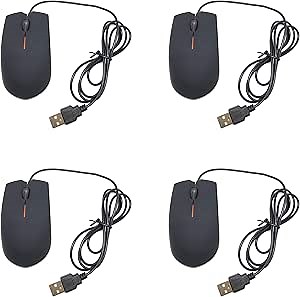 TFD Supplies - Wired 3 Button Optical Computer Mouse - 4 Pack - Bulk Computer Mice