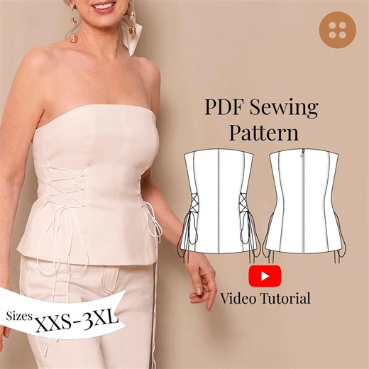 Bodice Sewing Pattern: Beginner-friendly Bustier Top XXS-3XL (PDF Pattern   Video Tutorial) - Etsy