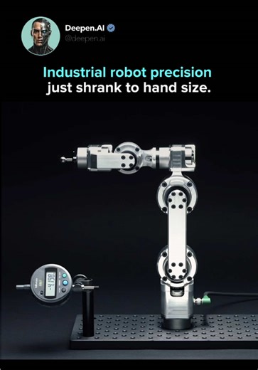 Day 197 of watching tech evolve. This six axis robot arm delivers industrial grade repeatability in a hand sized form, filling a gap between toy robots and full scale factory systems. Its design targets applications where space is limited but precision cannot be compromised, such as labs, microelectronics, and advanced automation. Discover more for daily breakthroughs at the intersection of technology and AI. IG ➕ @deepen.ai Get your FREE 100 Prompt Anatomy to brainstorm, create & scale faster ⚙