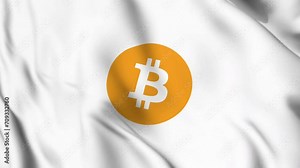 Waving first decentralized cryptocurrency Bitcoin Flag video background. Realistic Slow Motion Animation. 4K Loop Motion Graphics. Blockchain, cryptography and peer-to-peer bitcoin network concept