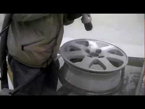 Soda Blasting Aluminum wheels, removing the paint