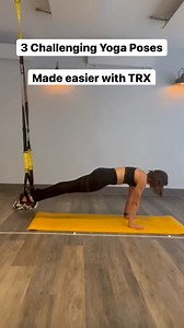 Do you ever struggle with a yoga pose on your mat?! Here are 3 challenging yoga poses made easier with the TRX! Use the straps as your literal support system to build strength and try new & challenging moves! #TRXTraining #SuspensionTrainer #TRXTrainingClub #TRXYoga | TRX Training